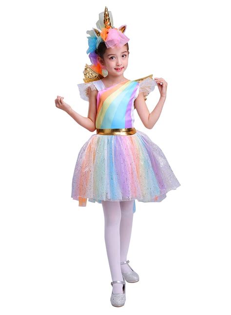 Seasons Direct Halloween Girls Rainbow Unicorn Costume With Wing And