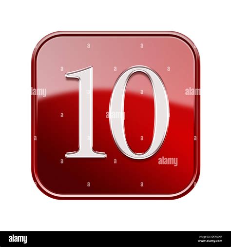 Number Ten Icon Red Glossy Isolated On White Background Stock Photo