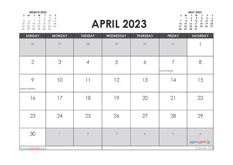 Free Printable April 2023 Calendar 12 Templates Calendar Printables
