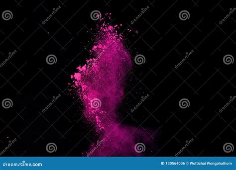 Pink Powder Explosion On Black Background Colored Cloud Colorful Dust
