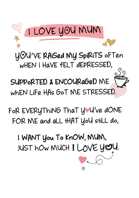 I Love You Mum Inspired Words Greeting Card Blank Inside Birthday Cards