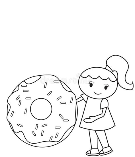 The Girl And The Big Doughnut Coloring Page Stock