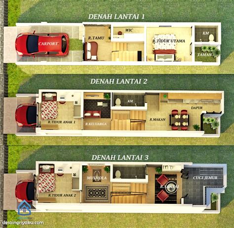Kombinasi warna untuk berbagai type, jendela atau pintu. 45+ Gambar Denah Rumah Minimalis 3 Kamar Ukuran 5x15 ...