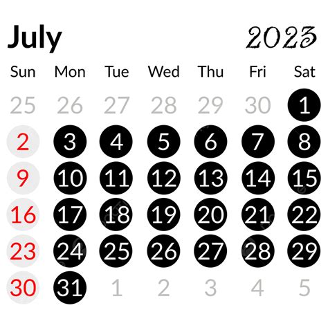 Circle Style Minimalist Simple Black July 2023 Calendar July 2023