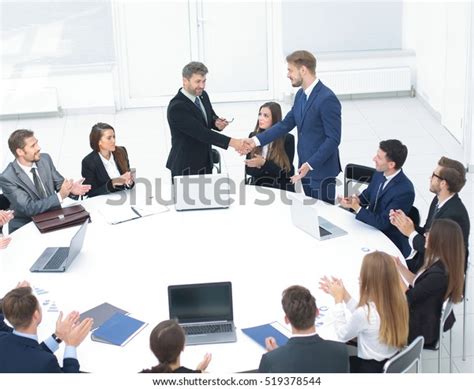 Round Table Discussion Business Convention Handshake Stock Photo Edit