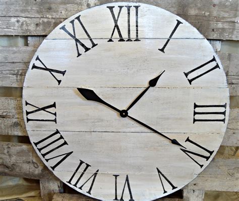 30 Large Oversized Distressed Wood Wall Clock Cream With