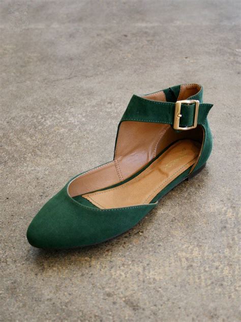 Forest Green Ankle Strap Ballet Flats Shoes Green Ballet Flats Me