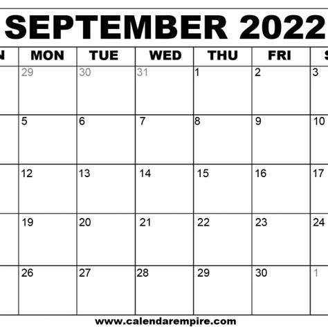 September Calendar On Directme