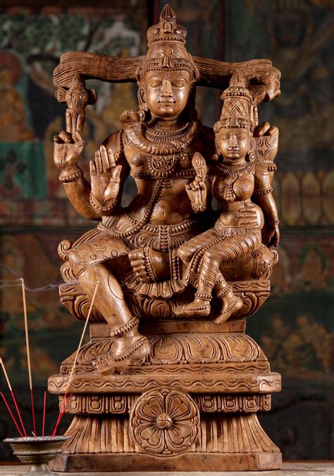 Wooden Sculpture Of The Ascetic Couple Of Shiva With Parvati Seated In His Lap 30 99w6p