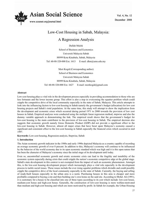 Let us know what's wrong with this preview of low cost housing in malaysia by ghani. (PDF) Low-Cost Housing in Sabah, Malaysia: A Regression ...