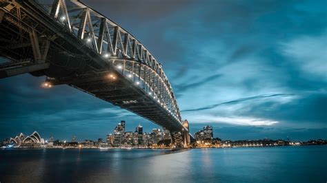 Sydney Australia Bridge Skyline Night Skyscrapers 4k Resolution