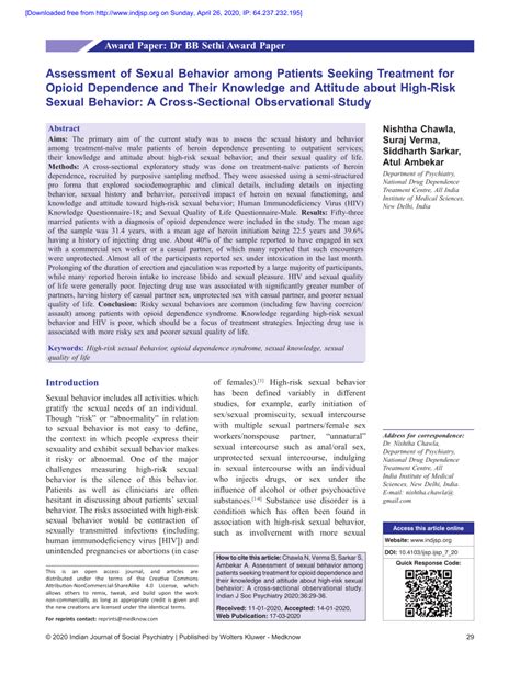 PDF Assessment Of Sexual Behavior Among Patients Seeking Treatment