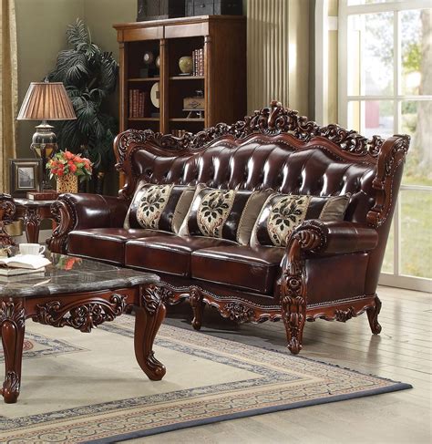 Acme Eustoma Traditional Top Grain Leather Sofa Usa Furniture Online