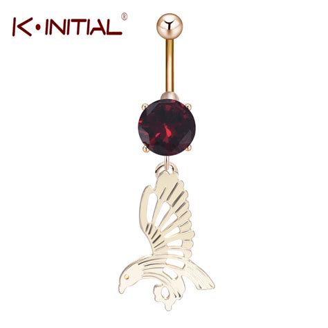 Kinitial Fashion Eagle Bird Dangle Stainless Steel Navel Zircon Belly Button Rings Barbell