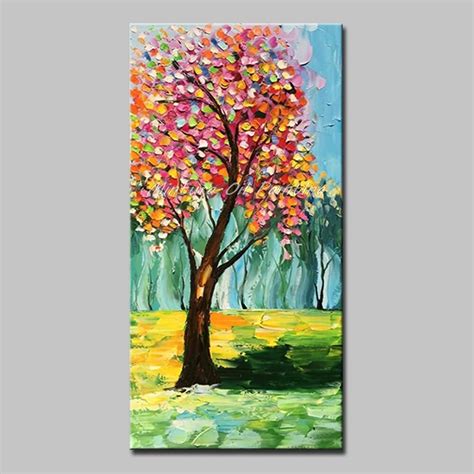 Mintura Oil Paintings On Canvas Handmade Riverside Trees Painting For