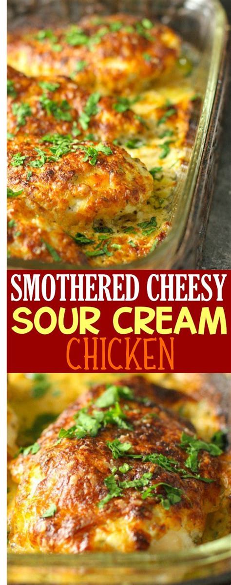 Cater for a crowd with this easy, hearty chicken casserole that evokes summer in provence using a fragrant selection of herbs, tomatoes, olives and. SMOTHERED CHEESY SOUR CREAM CHICKEN | angel2 food | Easy chicken recipes, Baked chicken recipes ...