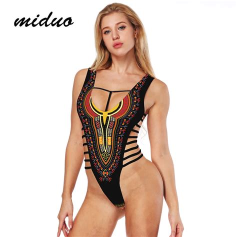 Miduo African Style Print Swimwear Swimsuit V Neck Women Bathing Suit Sexy Swimsuits Monokini