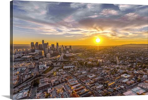 Aerial View Of The Los Angeles City Skyline At Dusk Wall