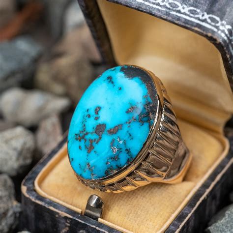 Massive Turquoise Cabochon Mens Ring 1960s