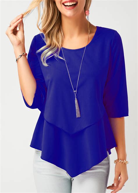 Royal blue button up blouses for women 50 - Tie Front Button Up Blouse in Royal Blue - Roman ...
