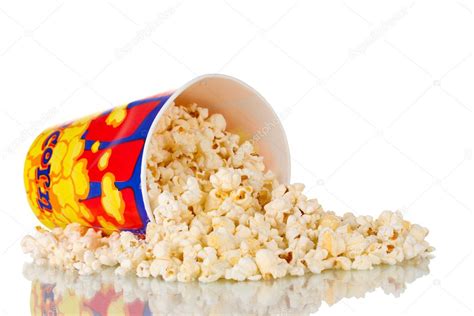 Full Bucket Of Popcorn Dropped Isolated On White — Stock Photo