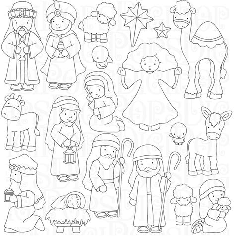 Nativity Digital Clip Art Set And Coloring Pages Personal And Etsy