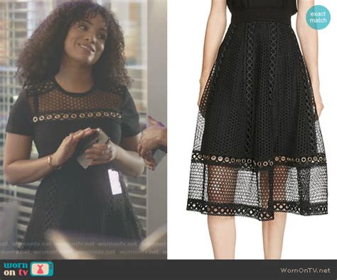 Wornontv Aaliyahs Black Eyelet Lace Inset Top And Skirt On Being Mary