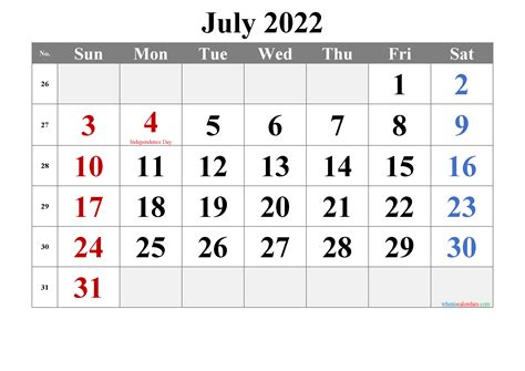 July 2022 Calendar