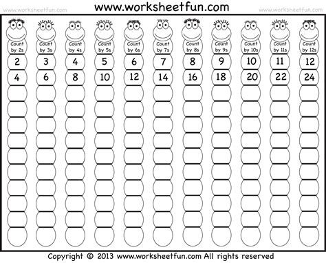 Skip Counting by 2, 3, 4, 5, 6, 7, 8, 9, 10, 11 and 12 – Two Worksheets