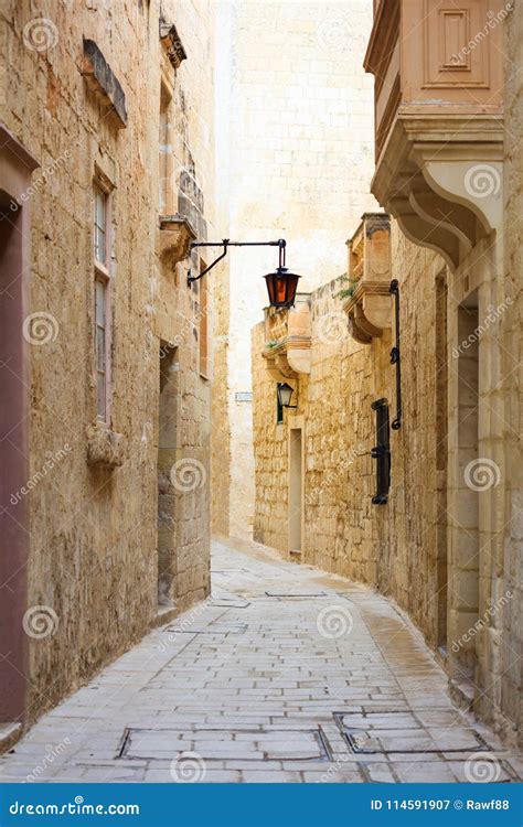 Malta Mdina Old Medieval City Narrow Streets Houses Sandstone