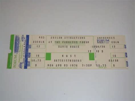 David Bowie 1978 Vintage Concert Ticket Isolar Ii Tour Fabulous Forum
