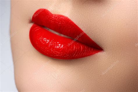 Sexy Lips Beauty Red Lips Makeup Detail Beautiful Make Up Closeup Sensual Mouth Lipstick And