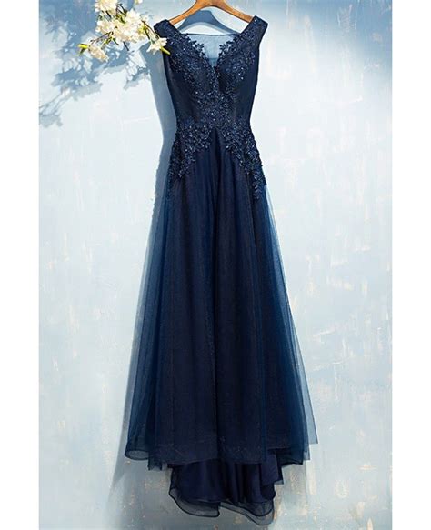 Gorgeous Navy Blue Long Prom Dress Cheap With Sequin Lace Myx18092