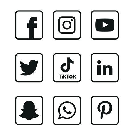 Black And White Social Media Icons Set Logo Vector Illustrator