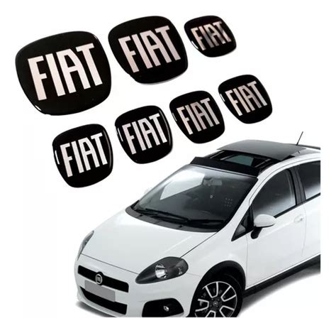 Kit Adesivos Emblema Fiat Preto Black Punto Resinado Res