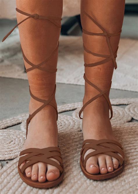 Criss Cross Lace Up Flat Sandals Brown Fairyseason