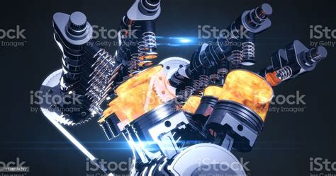 High Tech V8 Diesel Engine With Explosions 3d Illustration Render Stock