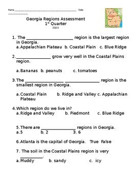 Georgia Regions Test By Schmitter S Critters Second Grade Tpt
