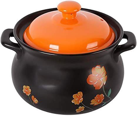 PDGJG Porridge Ceramic Pot- Ceramic Round Black Dish Casserole/Clay Pot/Earthen Pot/Ceramic ...