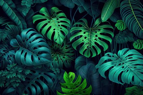Künstlerische Illustration Green Tropical Leaves Background Europosters