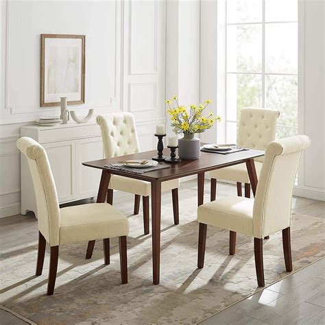Safstar accent dining chairs, tufted parsons chairs with solid rubber wood legs & adjustable feet, tall back upholstered side chairs for kitchen living room restaurant (2, beige) canglong upholstered fabric brown chairs and solid wood legs for kitchen dining bedroom living room, set of 2, grey Fabric Tufted Dining Chairs with Rubber Solid Wood Leg ...