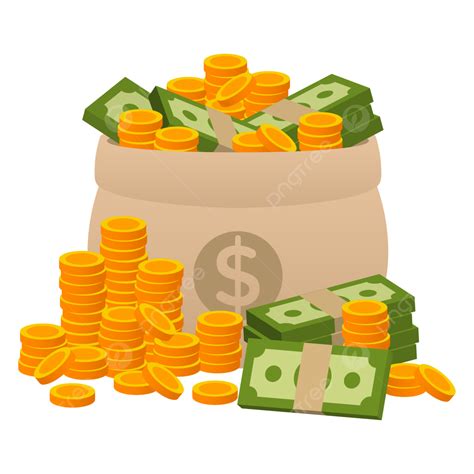 Pile Of Dollar Bills And Coins In A Sack With Lots Of Money Pile Of