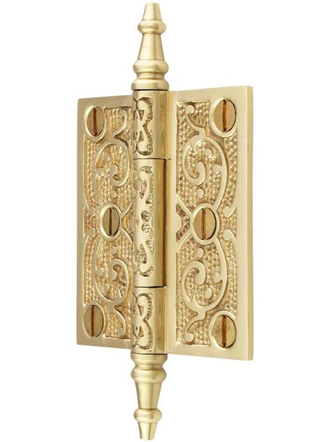 3 Solid Brass Steeple Tip Hinge With Decorative Vine Pattern House