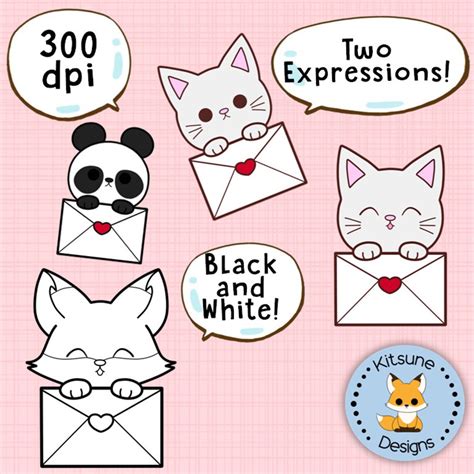 Chibi Valentine Animals Clipart Pngsvg 300 Dpi Etsy