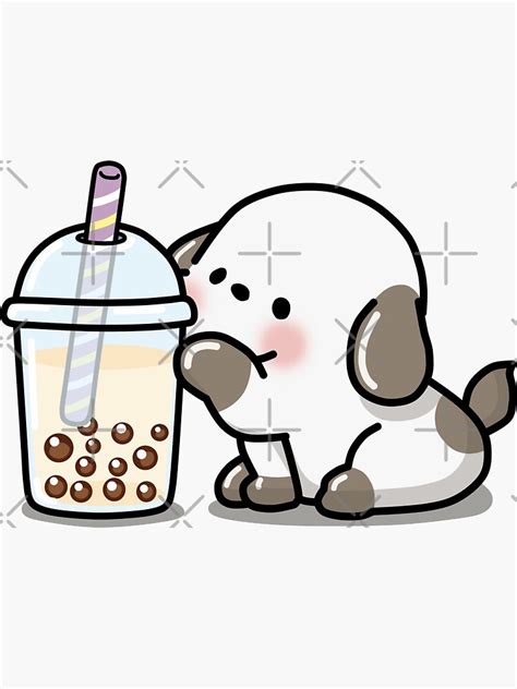 Little Puppy Loves Boba Tea Sticker For Sale By Sirbobalot Redbubble