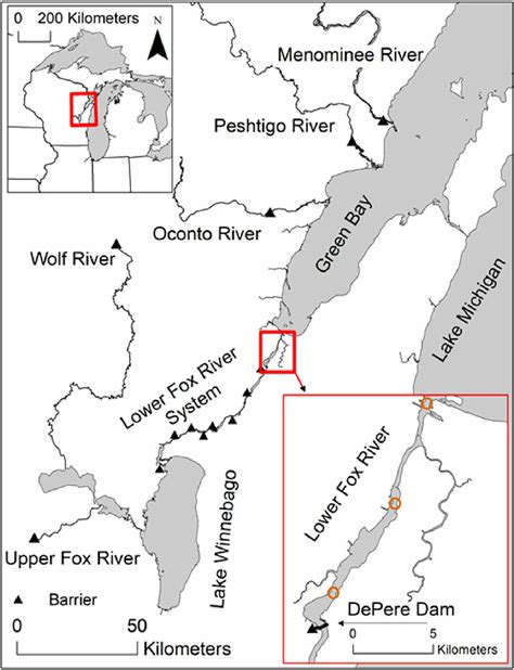 Regional Map Of The Lower Fox River Watershed And Barriers To Lake