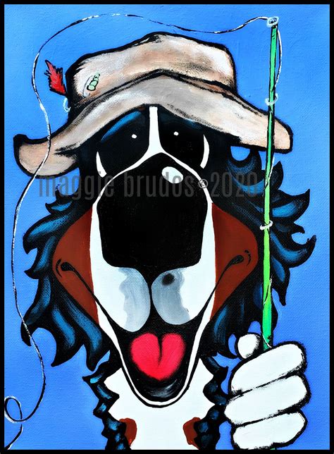 Bernese Mountain Dog Whimsical Keep Smiling Going Fishing Etsy