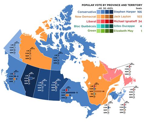 A detailed breakdown of monday's vote and how it compares to past elections. File:Canada 2011 Federal Election.svg - Wikimedia Commons