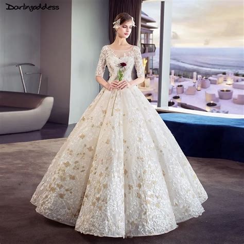 Luxury Wedding Gowns 2018 Floor Length Dubai Wedding Dresses Ball Gown