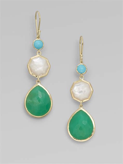 Ippolita Turquoise Mother Of Pearl Chrysoprase 18k Gold Earrings In